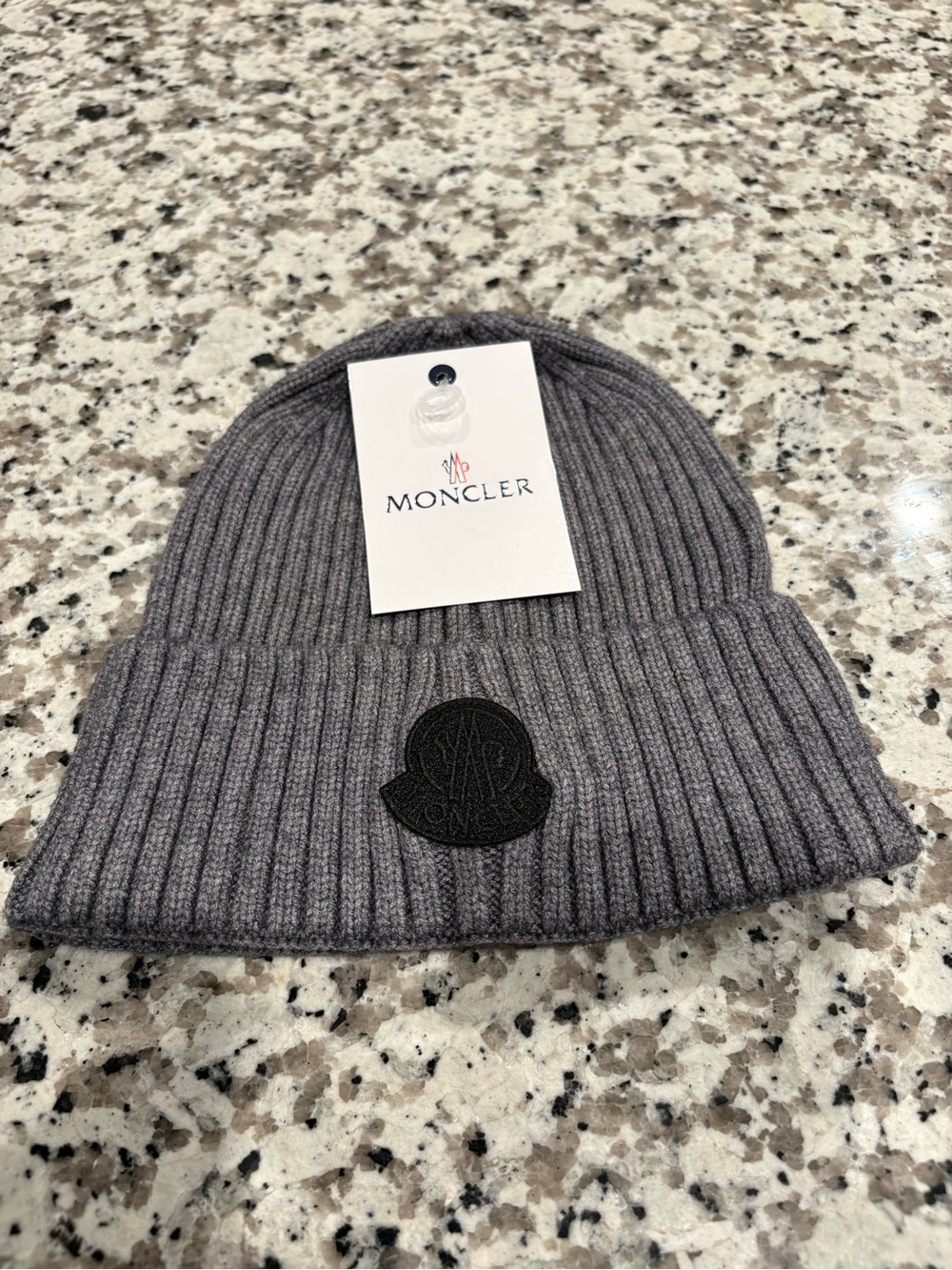 Moncler Grey Rib-Knit Fold Cuff Beanie